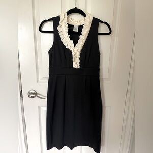 Sleeveless Black Dress with Ruffled V-neck. Size 6.